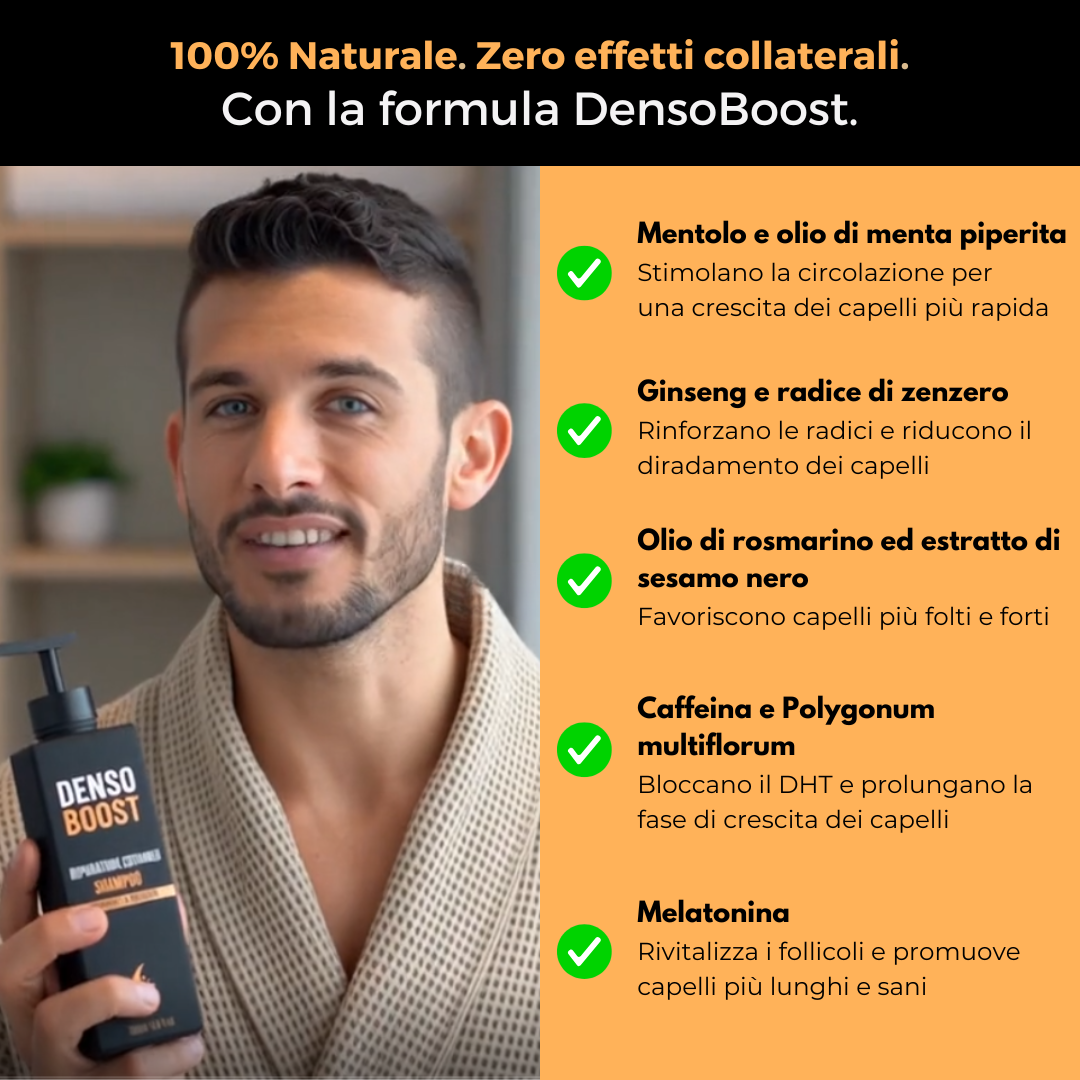 Shampoo Riparatore DensoBoost  – Ricrescita Visibile in 6 Settimane Senza Farmaci