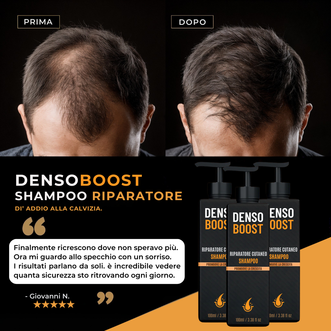 Shampoo Riparatore DensoBoost  – Ricrescita Visibile in 6 Settimane Senza Farmaci
